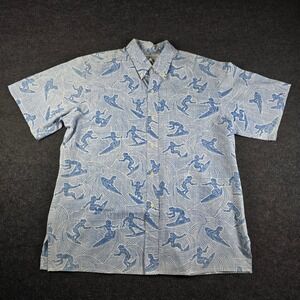 Reyn Spooner Dietrich Varez Hawaiian Shirt Surfer Wave Print Blue White Men's XL